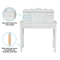 Sikaic Solid Pine Wood Legs Writing Desk with 7 Drawers White