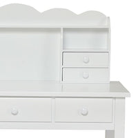 Sikaic Solid Pine Wood Legs Writing Desk with 7 Drawers White