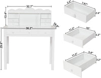 Sikaic Solid Pine Wood Legs Writing Desk with 7 Drawers White