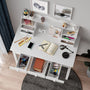 Sikaic Solid Pine Wood Legs Writing Desk with USB Port Hutch 7 Drawers White