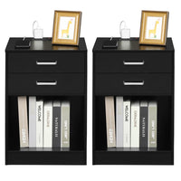 Sikaic 2Pcs Nightstand with Charging Station Drawers Bedside Table Black