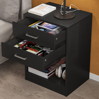 Sikaic 2Pcs Nightstand with Charging Station Drawers Bedside Table Black