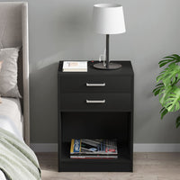 Sikaic 2Pcs Nightstand with Charging Station Drawers Bedside Table Black