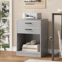 Sikaic 2Pcs Nightstand with Charging Station Drawers Bedside Table Grey