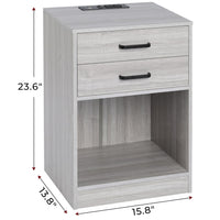Sikaic 2Pcs Nightstand with Charging Station Drawers Bedside Table Grey