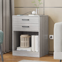 Sikaic 2Pcs Nightstand with Charging Station Drawers Bedside Table Grey
