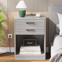 Sikaic 2Pcs Nightstand with Charging Station Drawers Bedside Table Grey