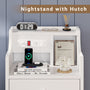 Sikaic Nightstand with Charging Station Hutch & Storage Drawers White
