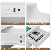 Sikaic Nightstand with Charging Station Hutch & Storage Drawers White