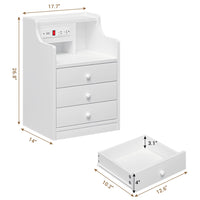 Sikaic Nightstand with Charging Station Hutch & Storage Drawers White