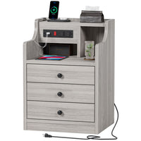 Sikaic Nightstand with Charging Station Hutch & Storage Drawers Grey