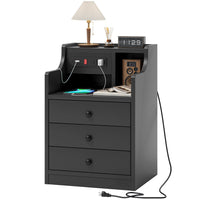Sikaic Nightstand with Charging Station Hutch & Storage Drawers Black