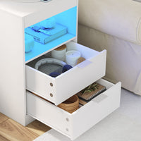 Sikaic Nightstand with Pull-Out Shelf Wireless Charging Station and LED Lights White