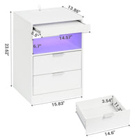 Sikaic Nightstand with Pull-Out Shelf Wireless Charging Station and LED Lights White