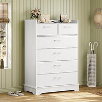 Sikaic Dressers 6 Drawers Dresser Wooden Vertical Large Capacity Storage Chest White