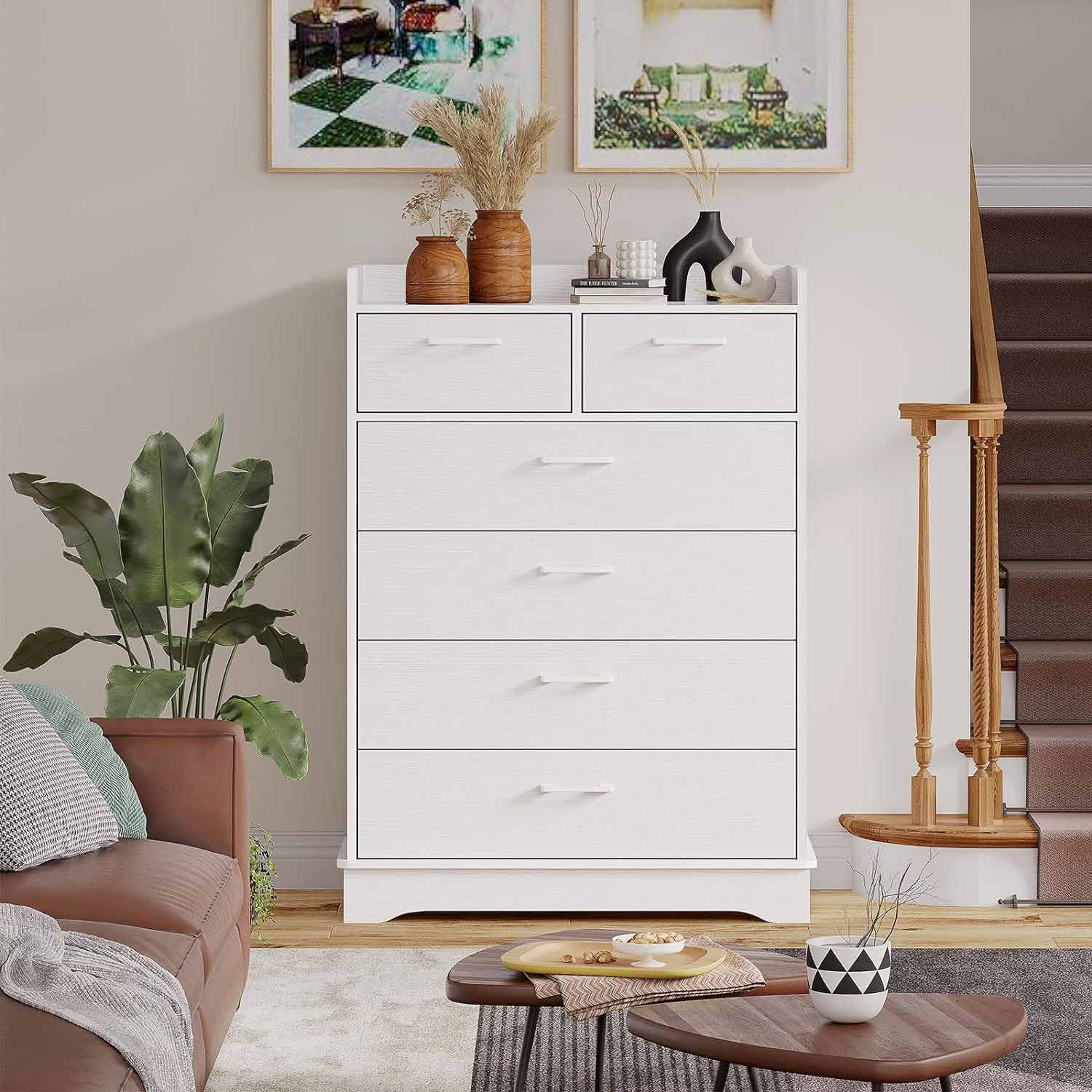 Sikaic Dresser Bedroom Furniture 6 Drawers Dresser with Vertical Large Storage White / Engineered Wood / Modern Sikaic Dresser Bedroom Furniture 6 Drawers Dresser with Vertical Large Storage White / Engineered Wood / Modern
