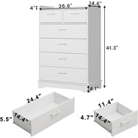 Sikaic Dressers 6 Drawers Dresser Wooden Vertical Large Capacity Storage Chest White