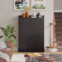 Sikaic Dressers 6 Drawers Dresser Wooden Vertical Large Capacity Storage Chest Black