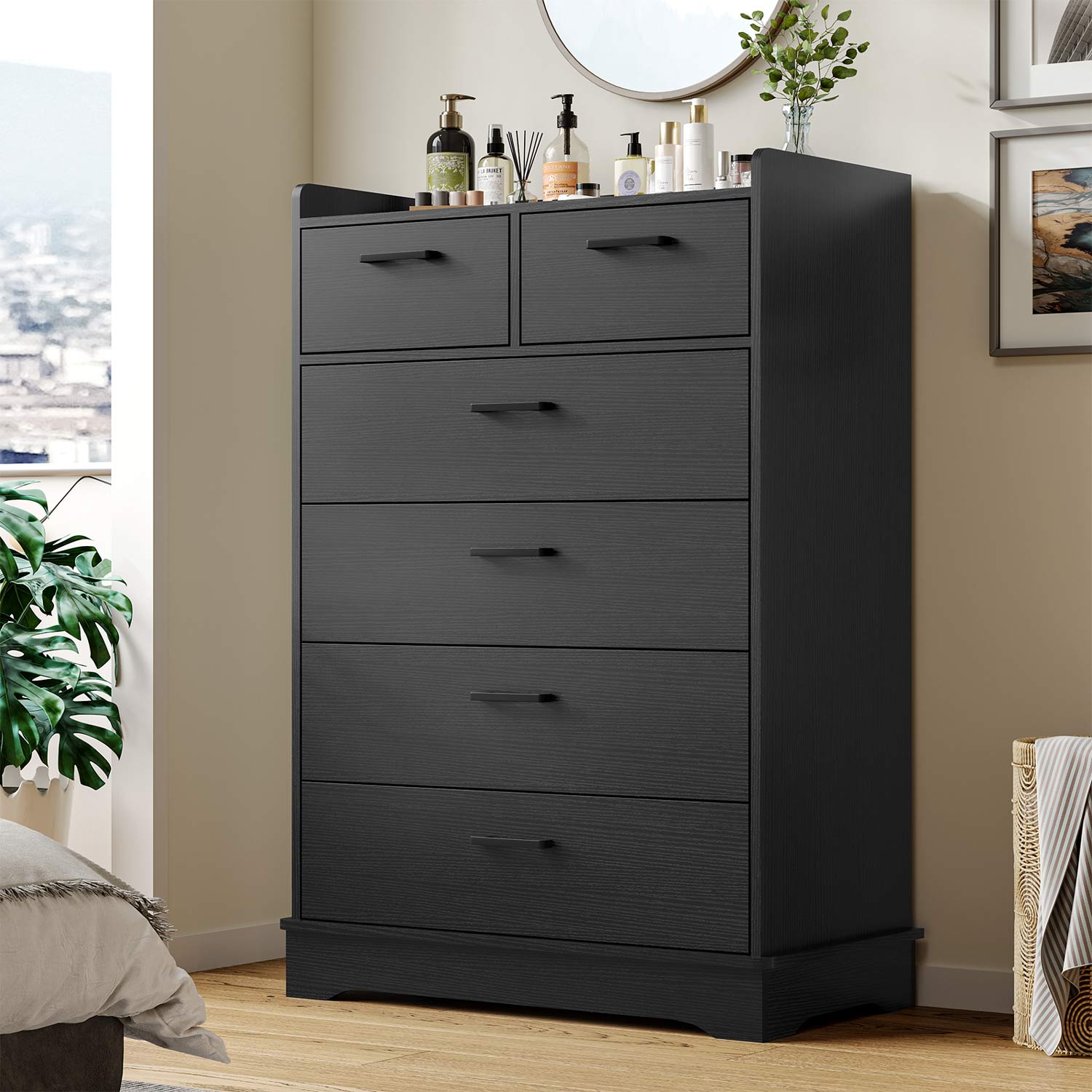 Sikaic 6 Storage Drawers Dresser Black Sikaic 6 Storage Drawers Dresser Black
