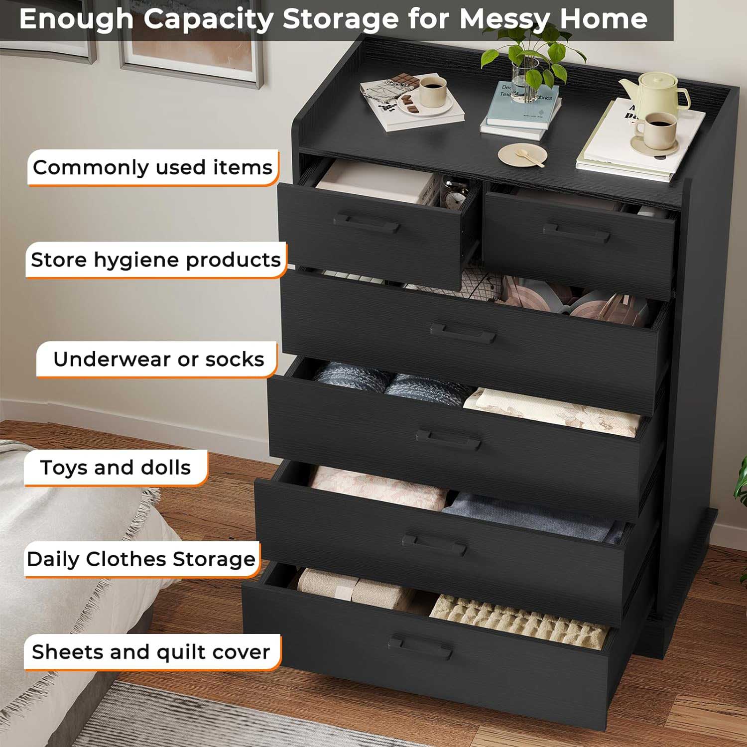 Sikaic Chest of Drawers 6 Drawers Dresser with Vertical Large Storage Black Modern Sikaic Chest of Drawers 6 Drawers Dresser with Vertical Large Storage Black Modern