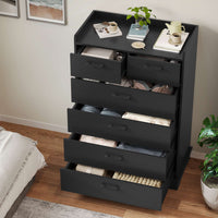 Sikaic Dressers 6 Drawers Dresser Wooden Vertical Large Capacity Storage Chest Black