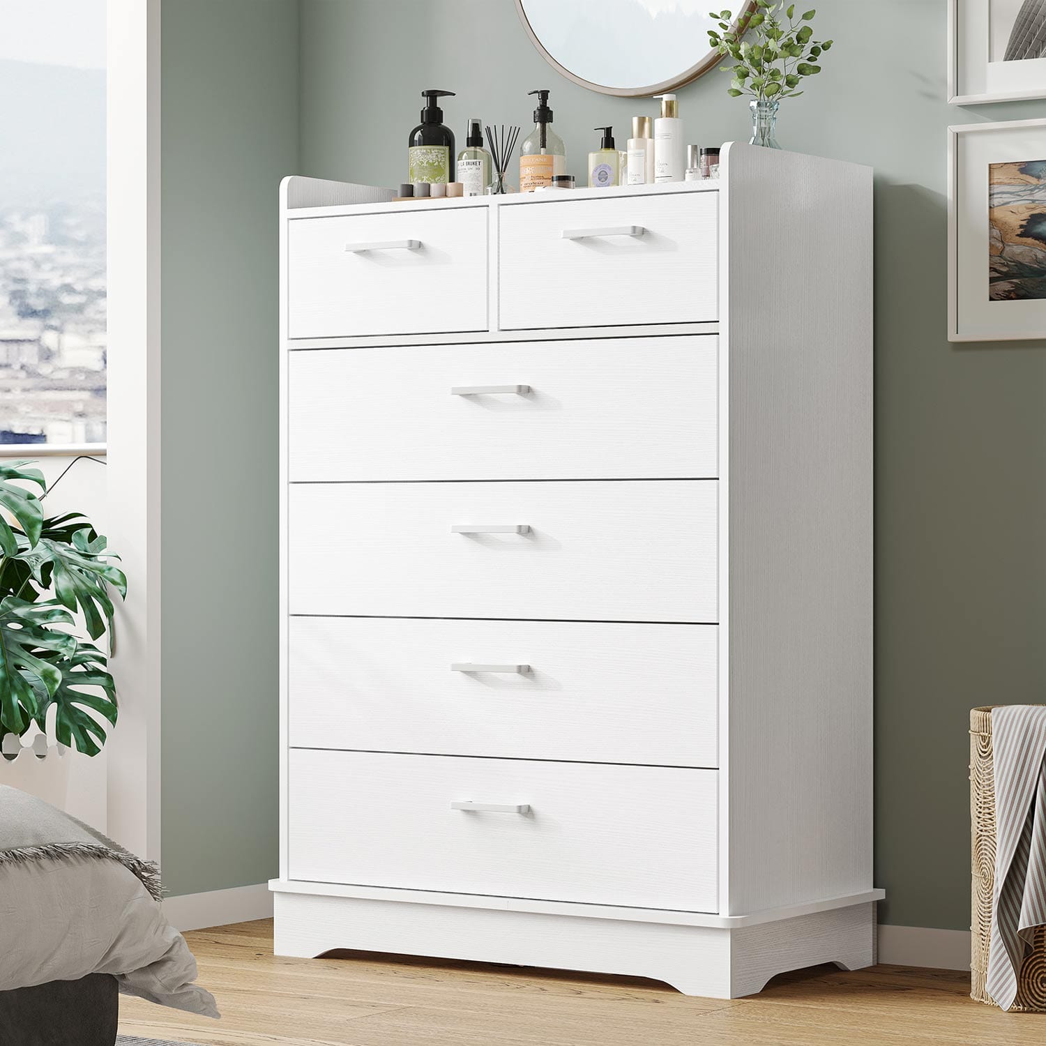 Sikaic Dresser Bedroom Furniture 6 Drawers Dresser with Vertical Large Storage White / Engineered Wood / Modern Sikaic Dresser Bedroom Furniture 6 Drawers Dresser with Vertical Large Storage White / Engineered Wood / Modern