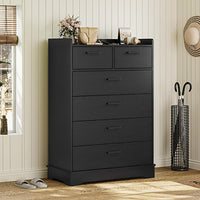 Sikaic Dressers 6 Drawers Dresser Wooden Vertical Large Capacity Storage Chest Black