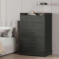 Sikaic Dressers 6 Drawers Dresser Wooden Vertical Large Capacity Storage Chest Black