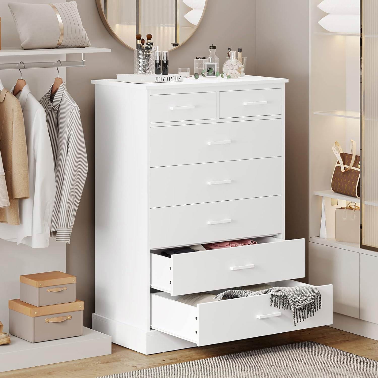 Sikaic 7 Drawer Tall Dresser, Vertical Storage Chest of Drawers for Bedroom, Modern Furniture, White Sikaic 7 Drawer Tall Dresser, Vertical Storage Chest of Drawers for Bedroom, Modern Furniture, White