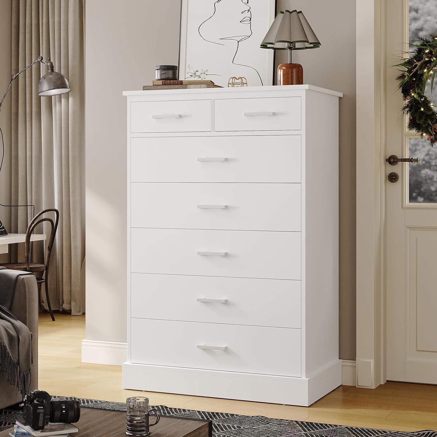 Sikaic 7 Drawer Tall Dresser, Vertical Storage Chest of Drawers for Bedroom, Modern Furniture, White Sikaic 7 Drawer Tall Dresser, Vertical Storage Chest of Drawers for Bedroom, Modern Furniture, White