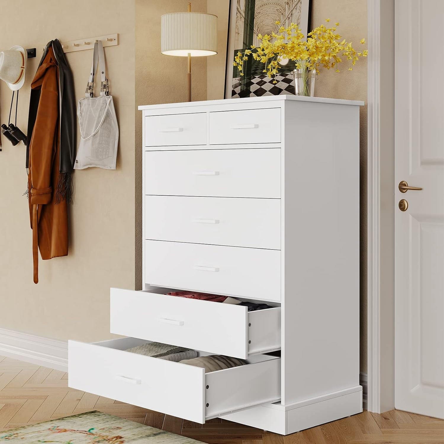 Sikaic 7 Drawer Tall Dresser, Vertical Storage Chest of Drawers for Bedroom, Modern Furniture, White Sikaic 7 Drawer Tall Dresser, Vertical Storage Chest of Drawers for Bedroom, Modern Furniture, White