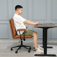 Sikaic Office Chairs Leather Office Chair with Arms Adjustable Back 40° Brown