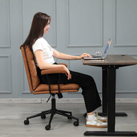 Sikaic Office Chairs Leather Office Chair with Arms Adjustable Back 40° Brown