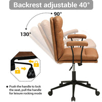 Sikaic Office Chairs Leather Office Chair with Arms Adjustable Back 40° Brown