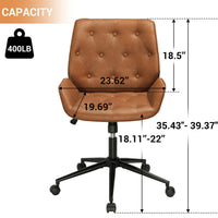 Sikaic Office Chairs Armless Leather Office Chair with Wheels 40° Tiltable Backrest Brown