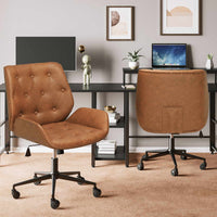 Sikaic Office Chairs Armless Leather Office Chair with Wheels 40° Tiltable Backrest Brown