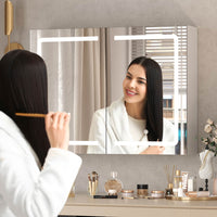 Sikaic Medicine Cabinet Lighted Double Doors Medicine Cabinet with Touch Switch Mirrors and Storage Adjustable Shelves White