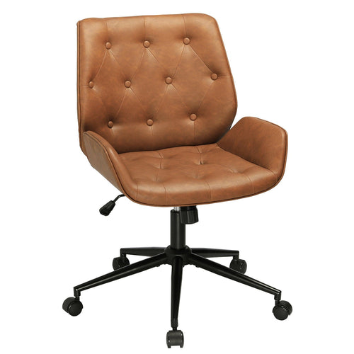 Sikaic Office Chairs Armless Leather Office Chair with Wheels 40° Tiltable Backrest Brown