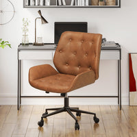 Sikaic Office Chairs Armless Leather Office Chair with Wheels 40° Tiltable Backrest Brown
