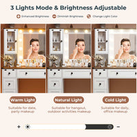 Sikaic Vanities 43 Inches Makeup Vanity with 3 Color Lighting Modes Mirror Charging Station Storage White