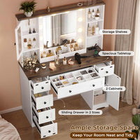 Sikaic Vanities 43 Inches Makeup Vanity with 3 Color Lighting Modes Mirror Charging Station Storage White