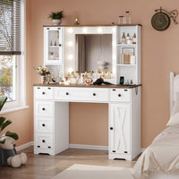 Sikaic Vanities 43 Inches Makeup Vanity with 3 Color Lighting Modes Mirror Charging Station Storage White