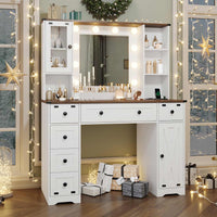 Sikaic Vanities 43 Inches Makeup Vanity with 3 Color Lighting Modes Mirror Charging Station Storage White