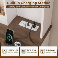 Sikaic Vanities 43 Inches Makeup Vanity with 3 Color Lighting Modes Mirror Charging Station Storage White