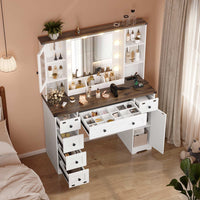 Sikaic Vanities 43 Inches Makeup Vanity with 3 Color Lighting Modes Mirror Charging Station Storage White