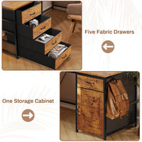 Sikaic Computer Desk 63 Inches L Shaped Corner Computer Desk with 5 Drawer Power Outlet Monitor Shelf Storage Cabinet Brown