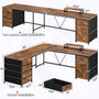 Sikaic Computer Desk 63 Inches L Shaped Corner Computer Desk with 5 Drawer Power Outlet Monitor Shelf Storage Cabinet Brown