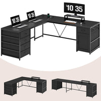 Sikaic Computer Desk 63 Inches L Shaped Corner Computer Desk with 5 Drawer Power Outlet Monitor Shelf Storage Cabinet Black