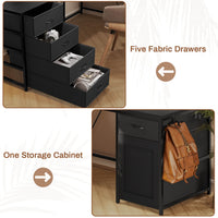 Sikaic Computer Desk 63 Inches L Shaped Corner Computer Desk with 5 Drawer Power Outlet Monitor Shelf Storage Cabinet Black