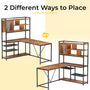 Sikaic Gaming Desk 58 Inches L Shape Corner LED Gaming Desk with Bookshelf Storage Shelves Brown